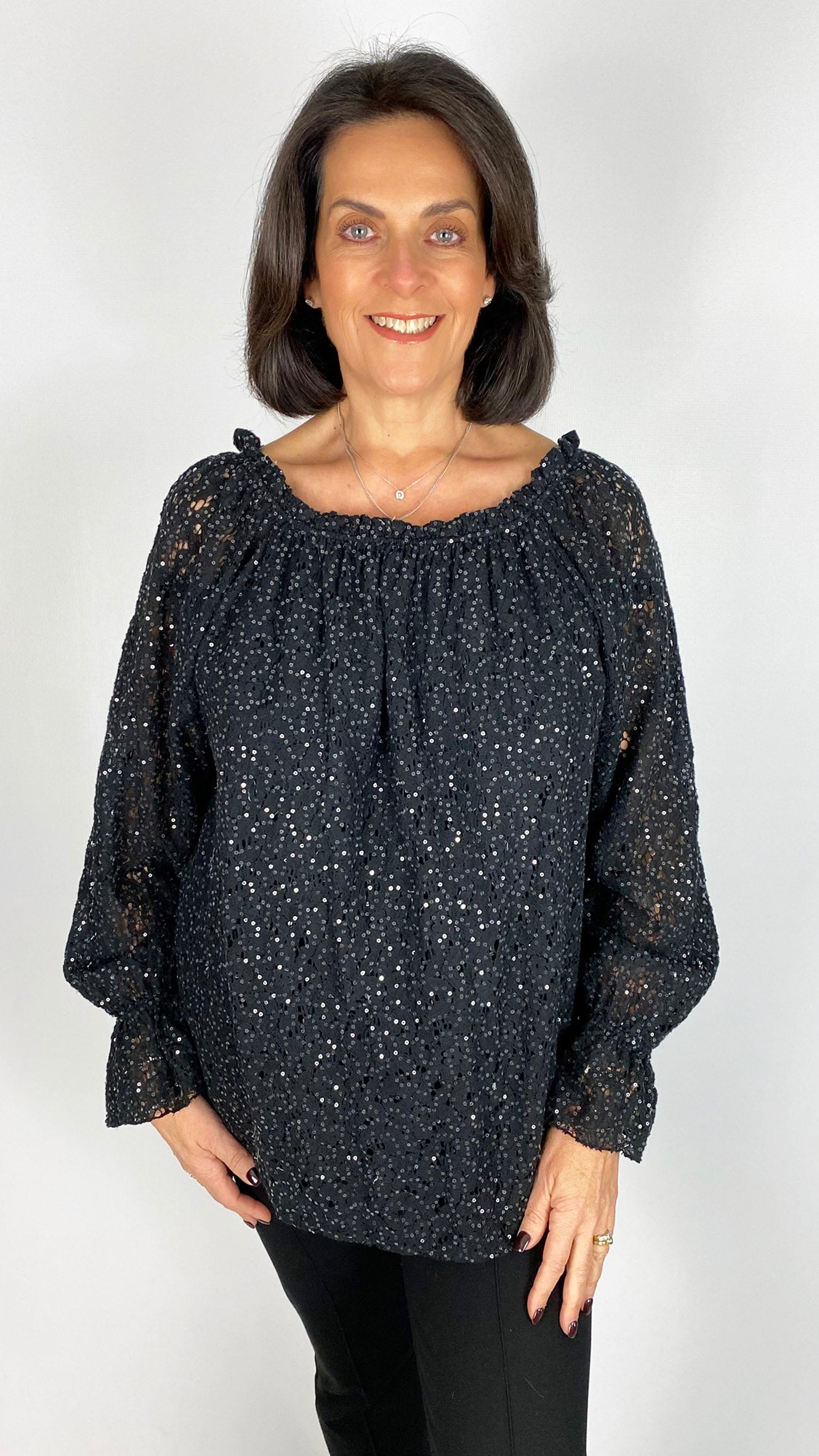 Lace & sequin on/off the shoulder top | 4 Colours