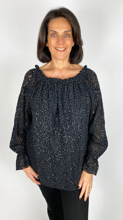 Lace & sequin on/off the shoulder top | 4 Colours