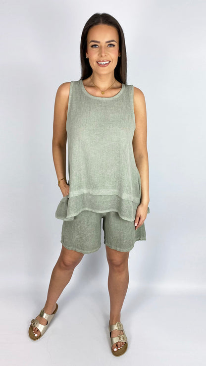 Cotton & linen mix sleeveless dipped-sides top | 3 Colours | last 1