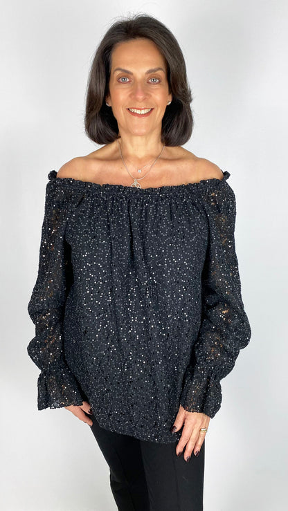 Lace & sequin on/off the shoulder top | 4 Colours