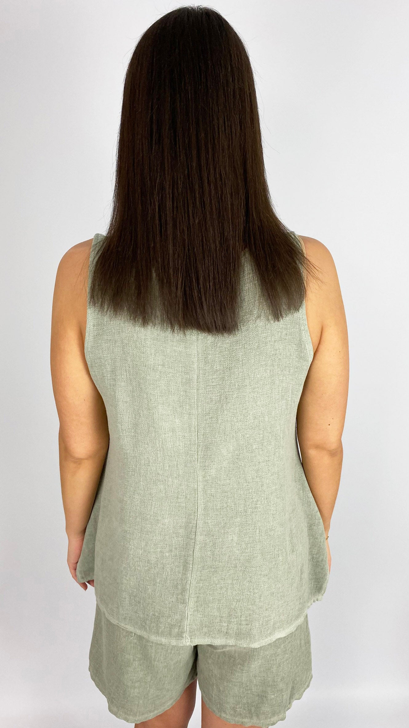 Cotton & linen mix sleeveless dipped-sides top | 3 Colours | last 1