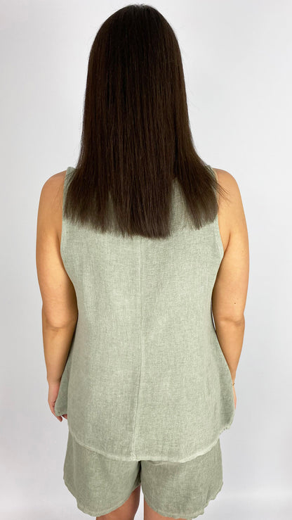 Cotton & linen mix sleeveless dipped-sides top | 3 Colours | last 1