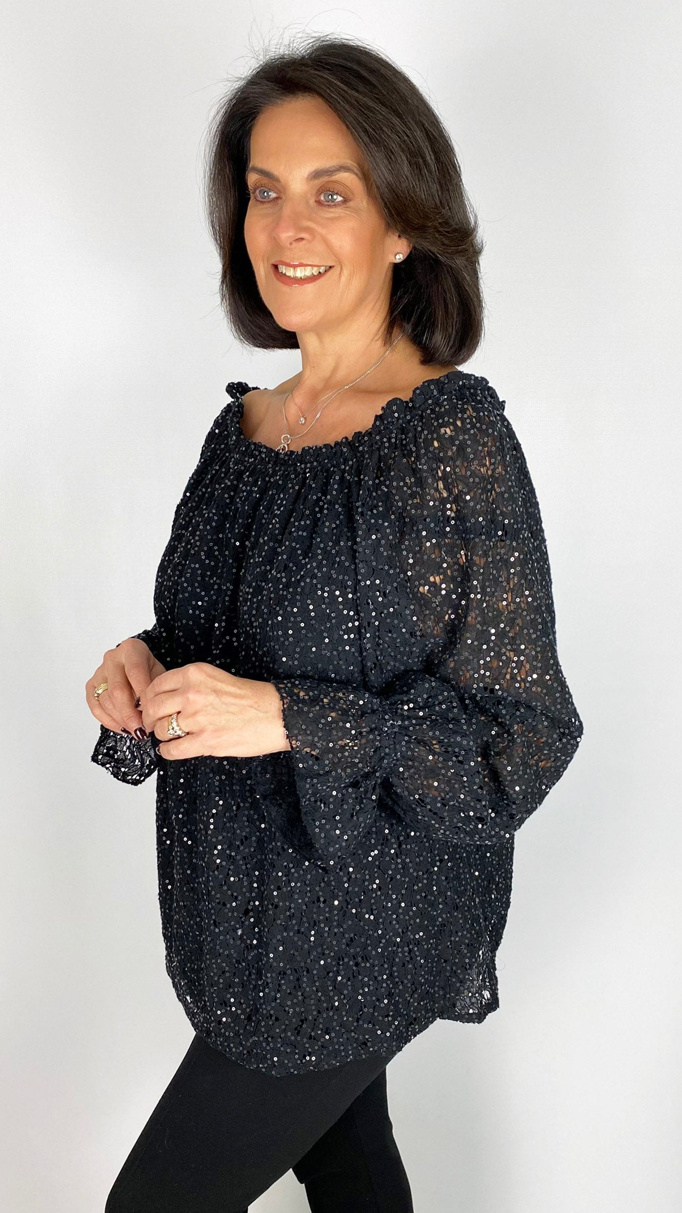 Lace & sequin on/off the shoulder top | 4 Colours