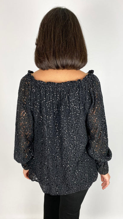 Lace & sequin on/off the shoulder top | 4 Colours