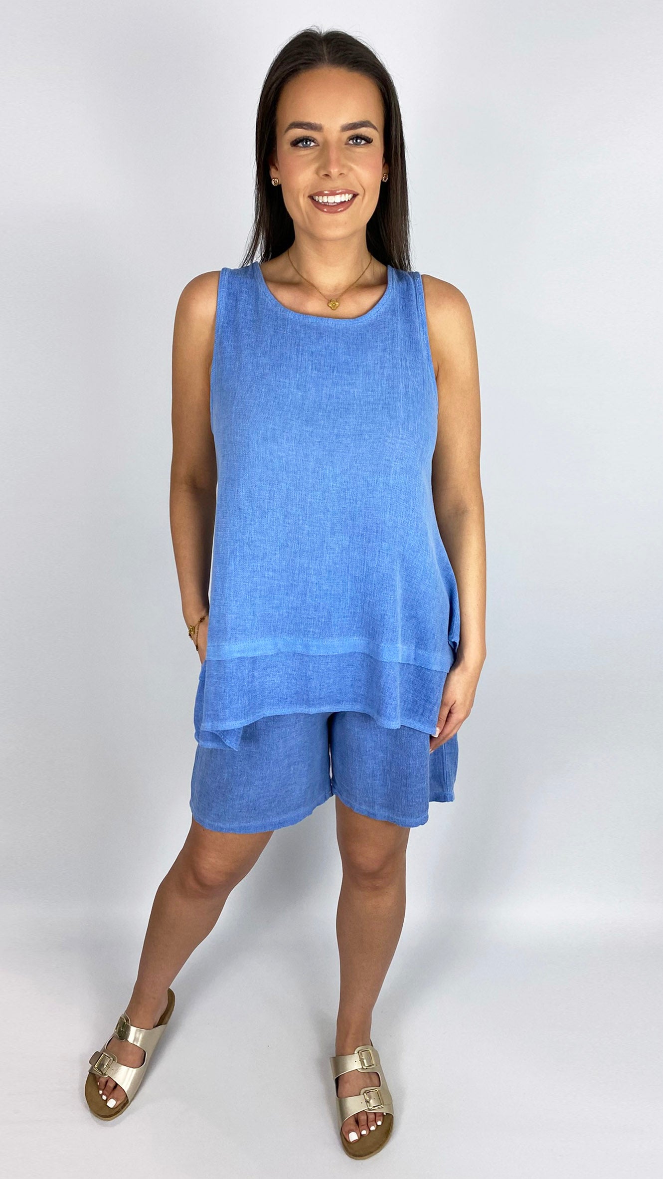 Cotton & linen mix sleeveless dipped-sides top | 3 Colours | last 1