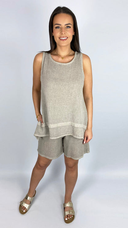 Cotton & linen mix sleeveless dipped-sides top | 3 Colours | last 1