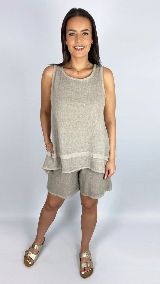 Cotton & linen mix sleeveless dipped-sides top | 3 Colours | last 1s
