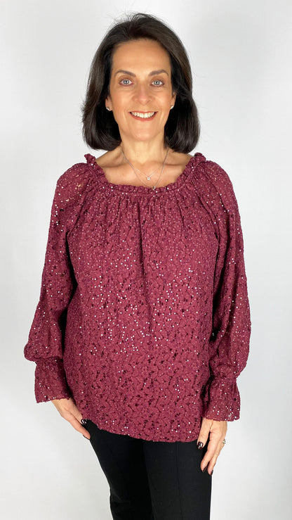 Lace & sequin on/off the shoulder top | 4 Colours