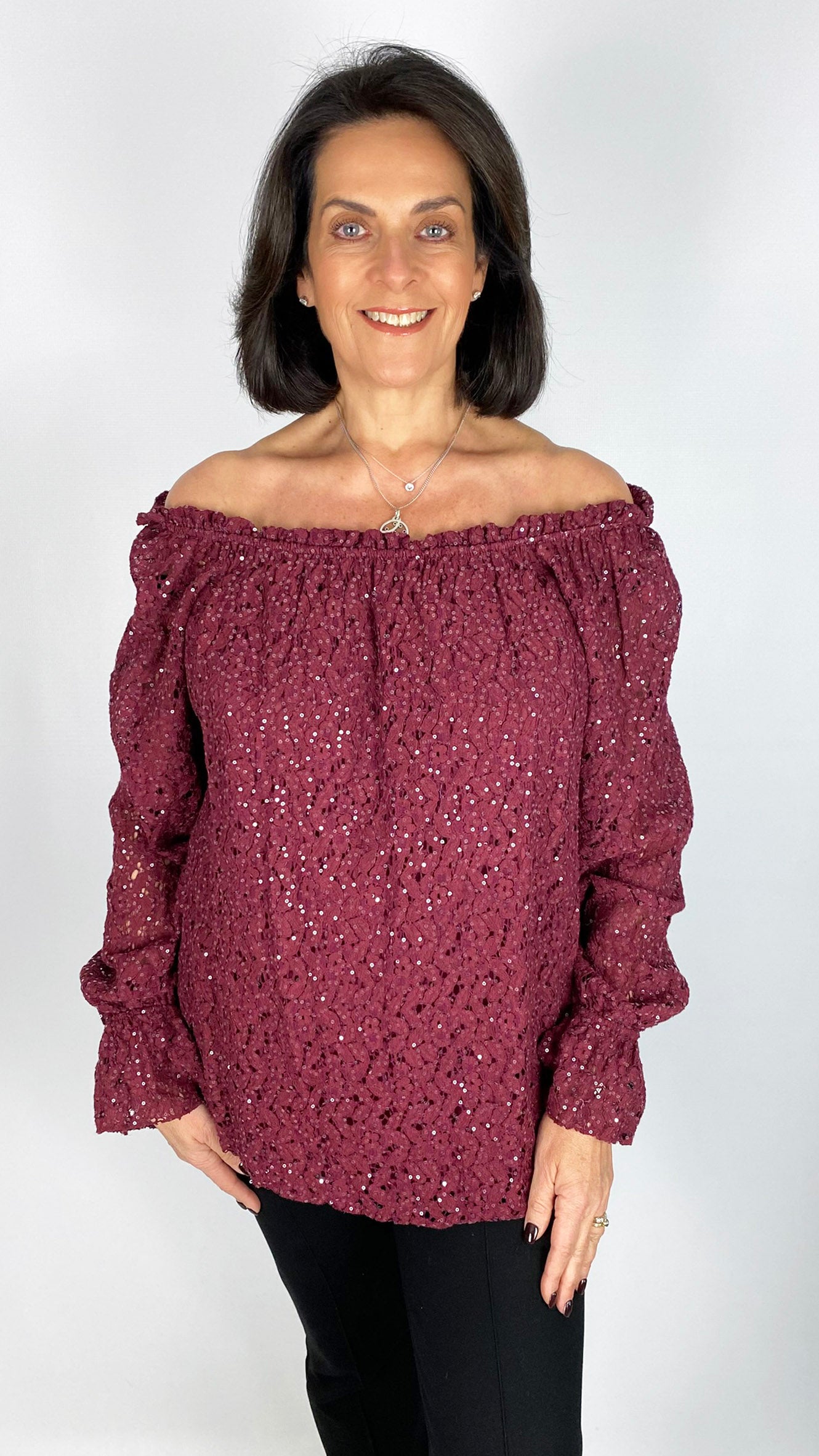 Lace & sequin on/off the shoulder top | 4 Colours