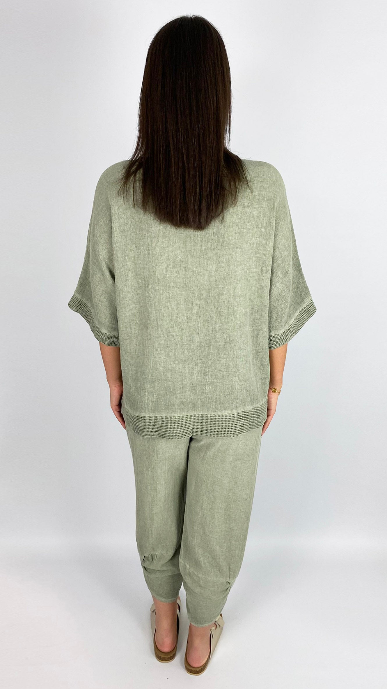 Cotton & linen mix feature pocket mesh trimmed top | 3 Colours