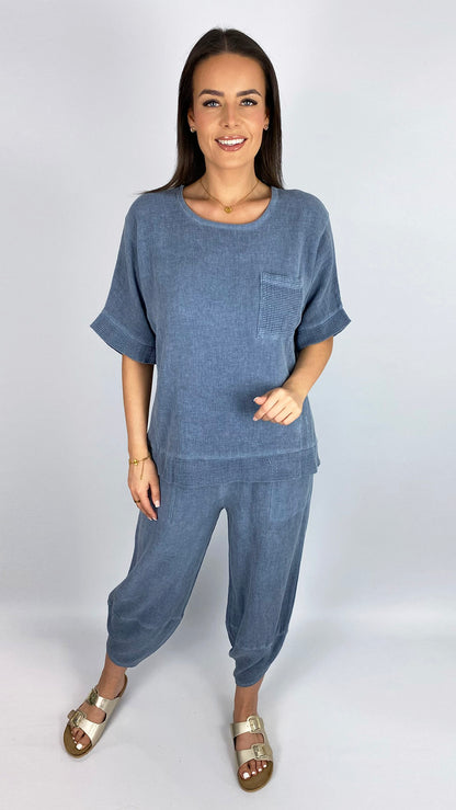 Cotton & linen mix slim-fit barrel-leg trouser | 2 Colours