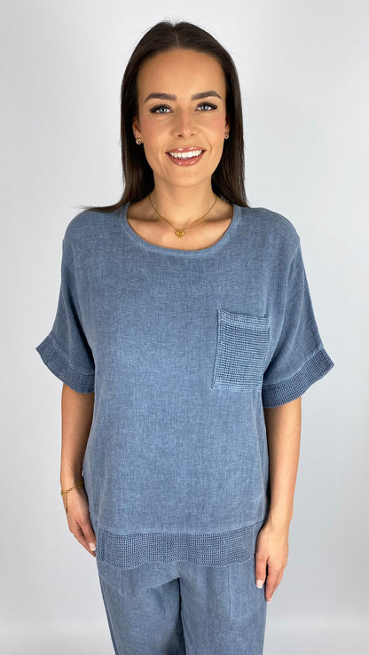 Cotton & linen mix feature pocket mesh trimmed top | 3 Colours