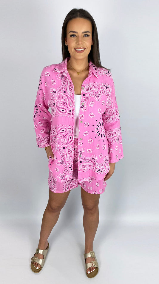 Cheesecloth bandana print button-through shirt| 3 Colours