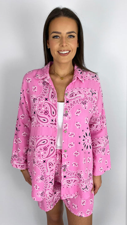 Cheesecloth bandana print button-through shirt| 3 Colours