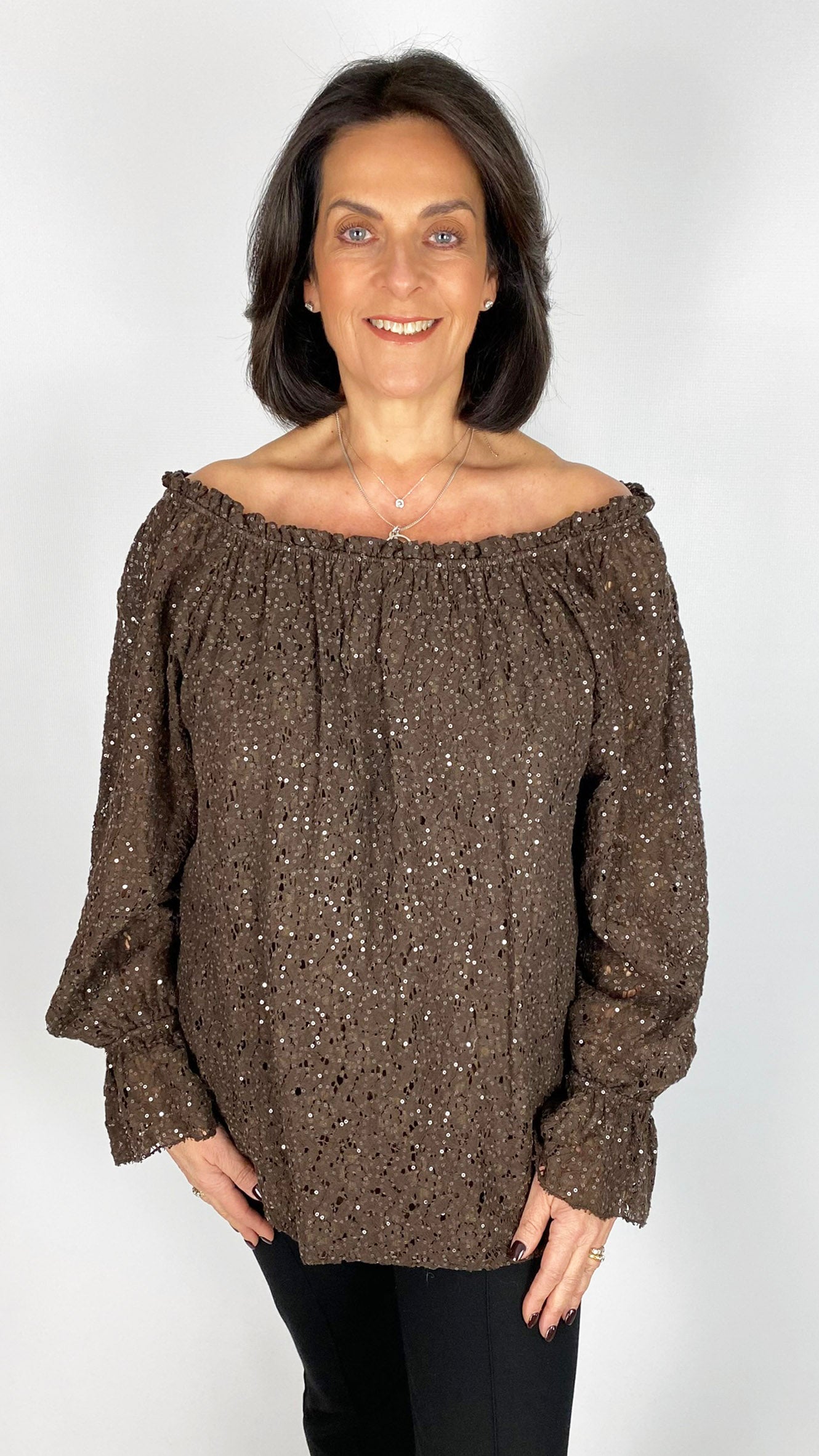 Lace & sequin on/off the shoulder top | 4 Colours