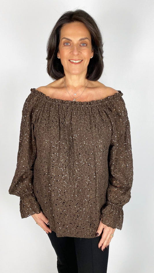 Lace & sequin on/off the shoulder top | 4 Colours