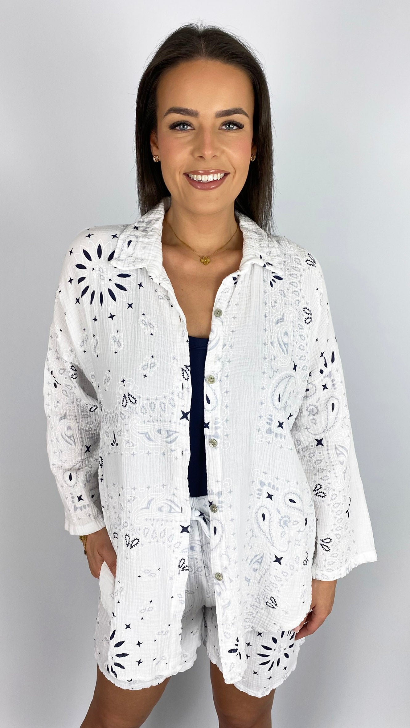 Cheesecloth bandana print button-through shirt| 3 Colours