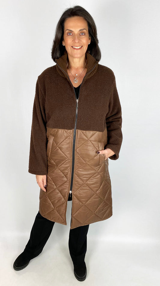 Half quilted zip-up longline jacket | 3 Colours