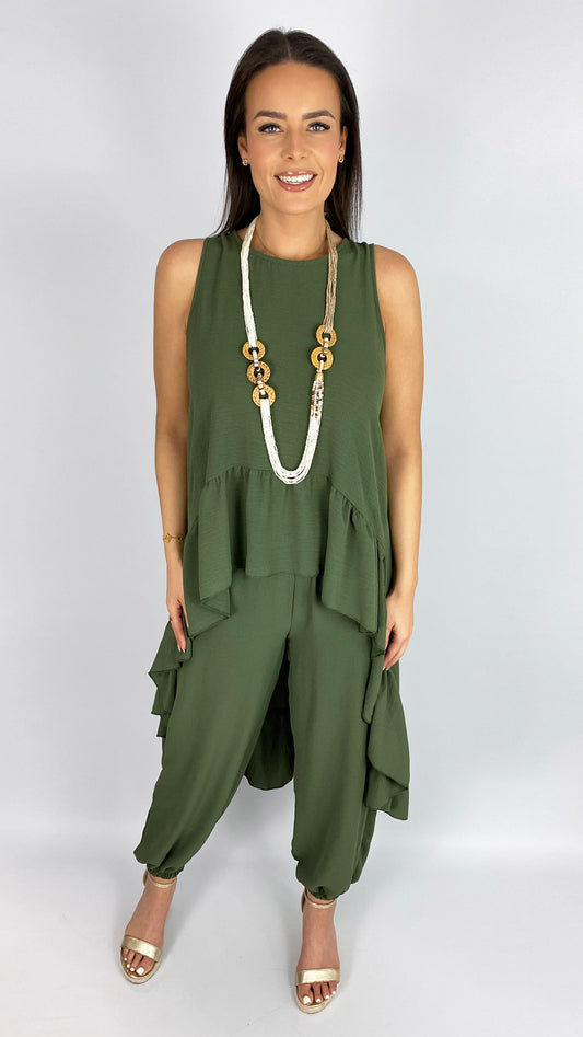 Hi-low frill hem top & harem pant set | 3 Colours