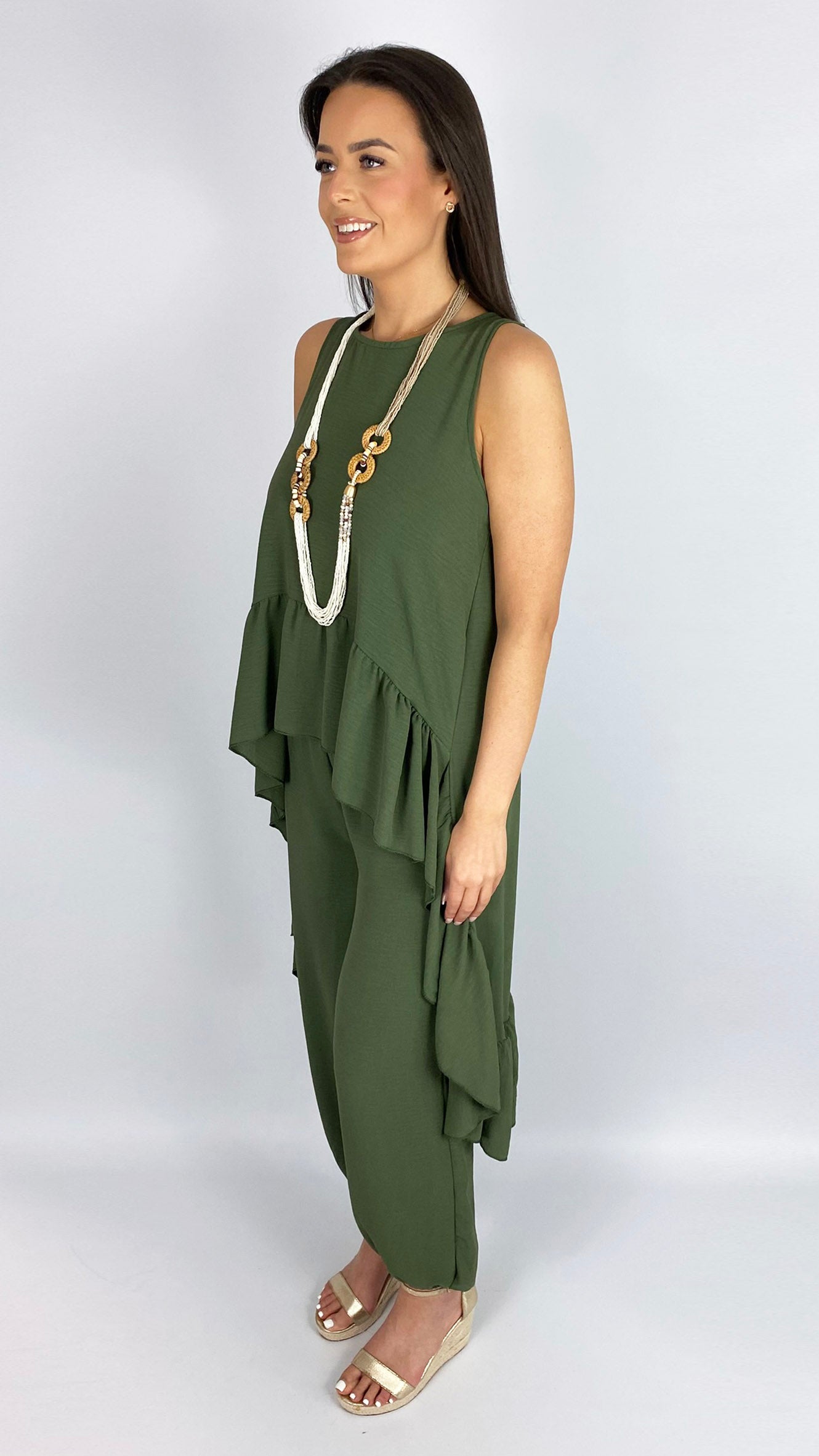 Hi-low frill hem top & harem pant set | 3 Colours