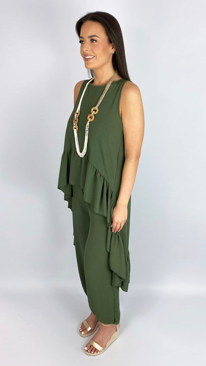 Hi-low frill hem top & harem pant set | 3 Colours