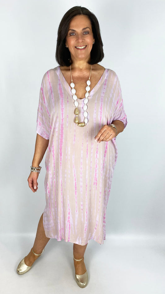 V front & back natural tie dye kaftan dress | 3 Colours