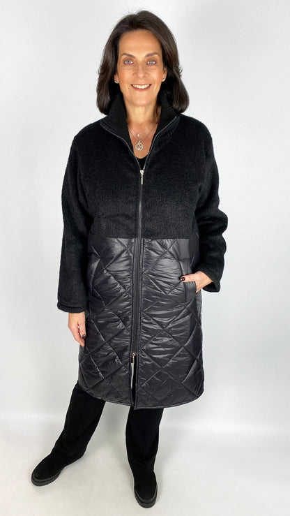 Half quilted zip-up longline jacket | 3 Colours