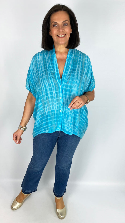 Button-through natural tie dye v-neck blouse | 3 Colours