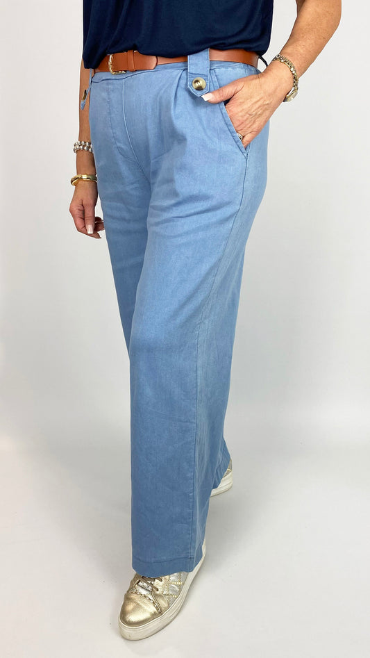 Stretch chambray straight-leg pull-on pant | 2 Colours