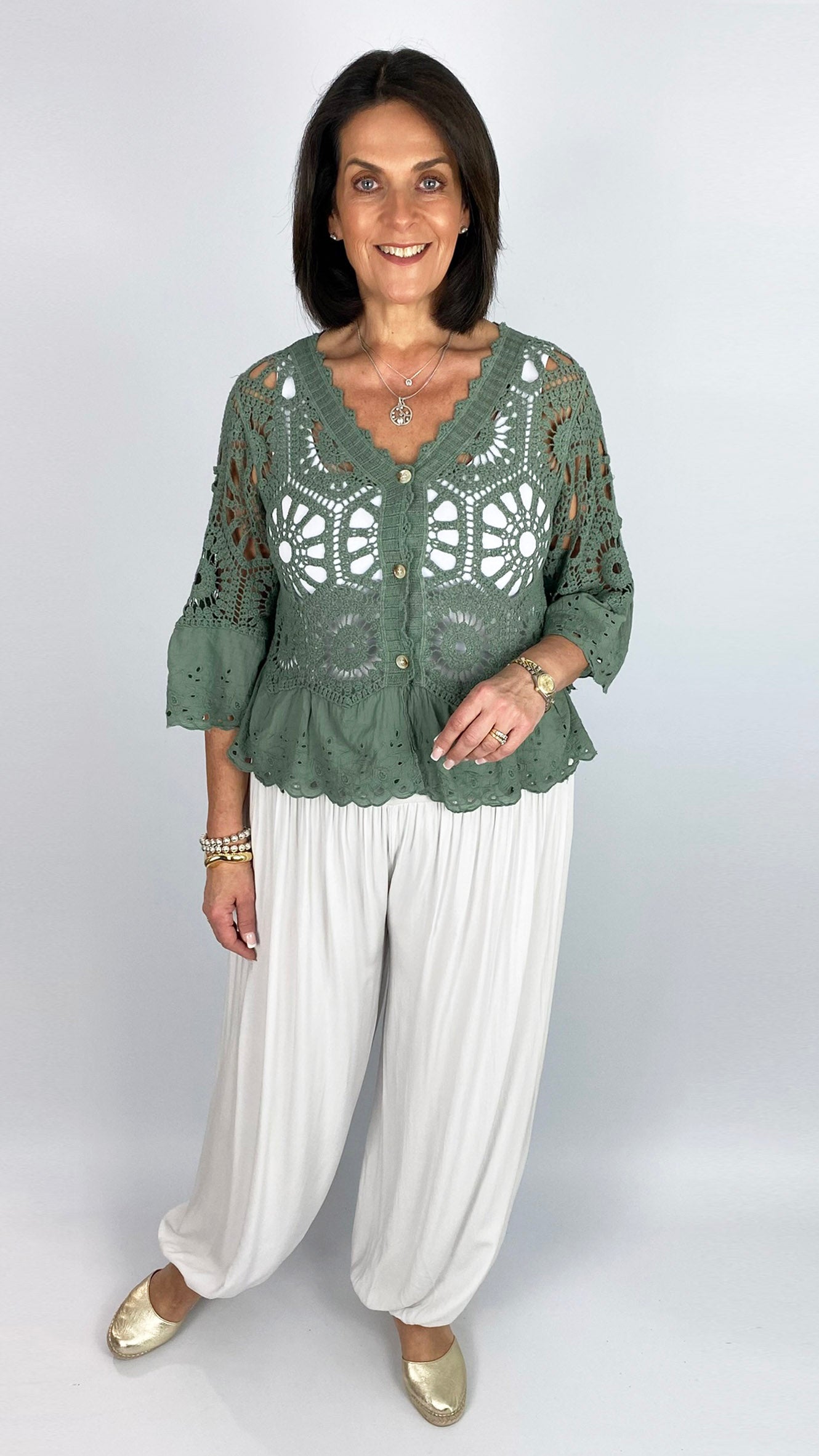 Crochet & embroidered button-through cardi | 6 Colours