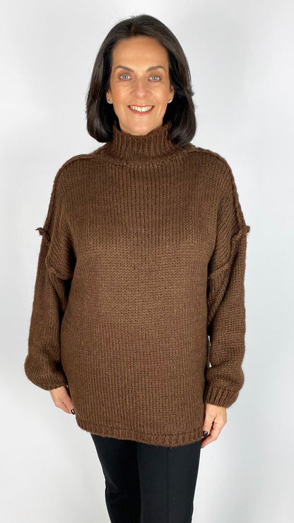 Exposed seam turtleneck cosy jumper | 2 Colours