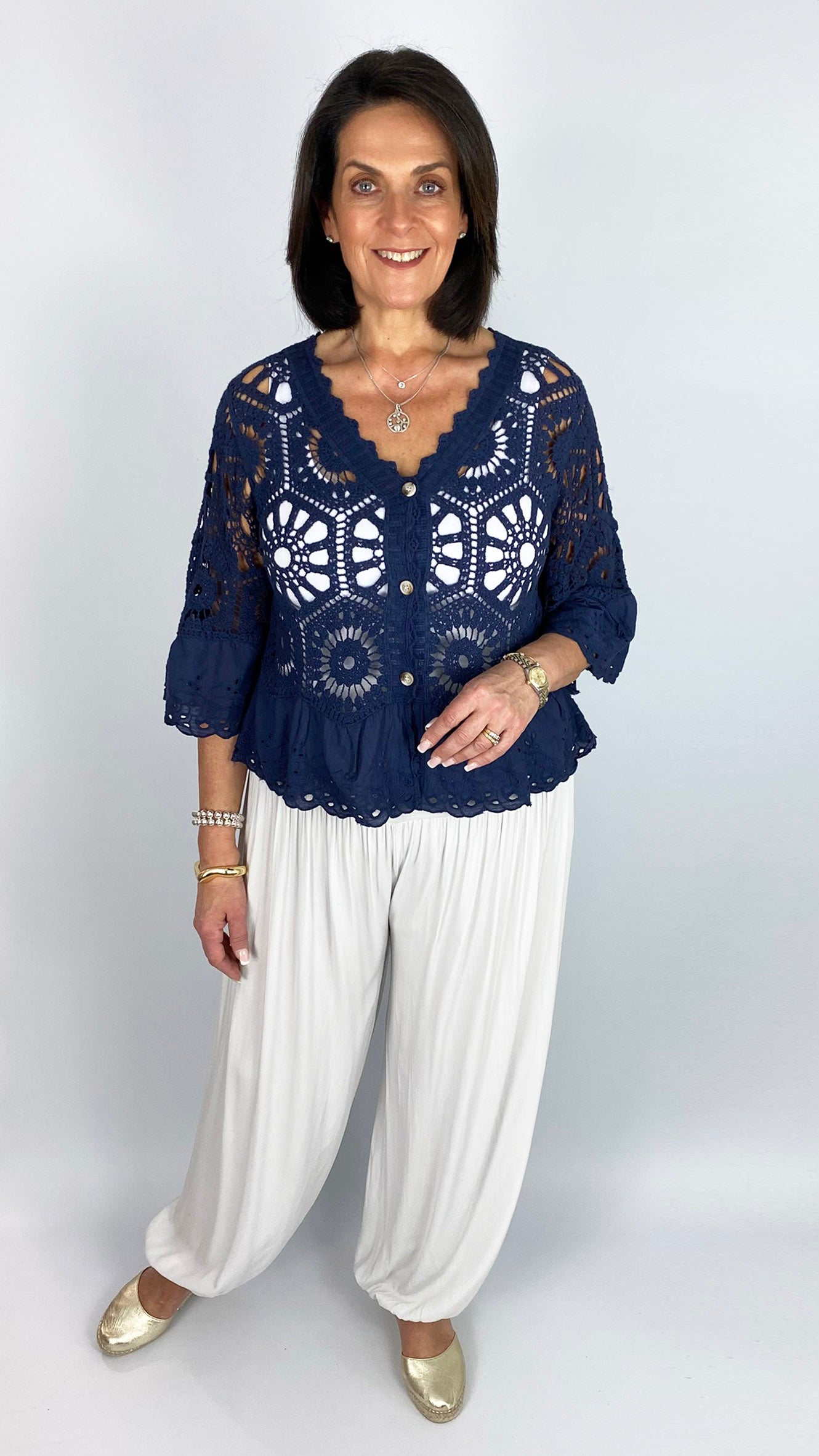 Crochet & embroidered button-through cardi | 6 Colours