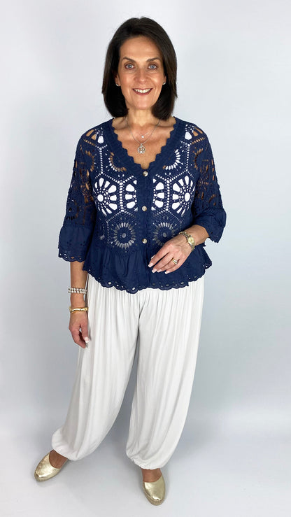 Crochet & embroidered button-through cardi | 6 Colours