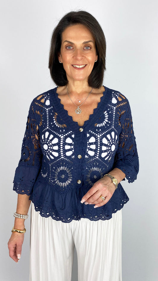 Crochet & embroidered button-through cardi | 4 Colours | back in! + 2 new! Colours