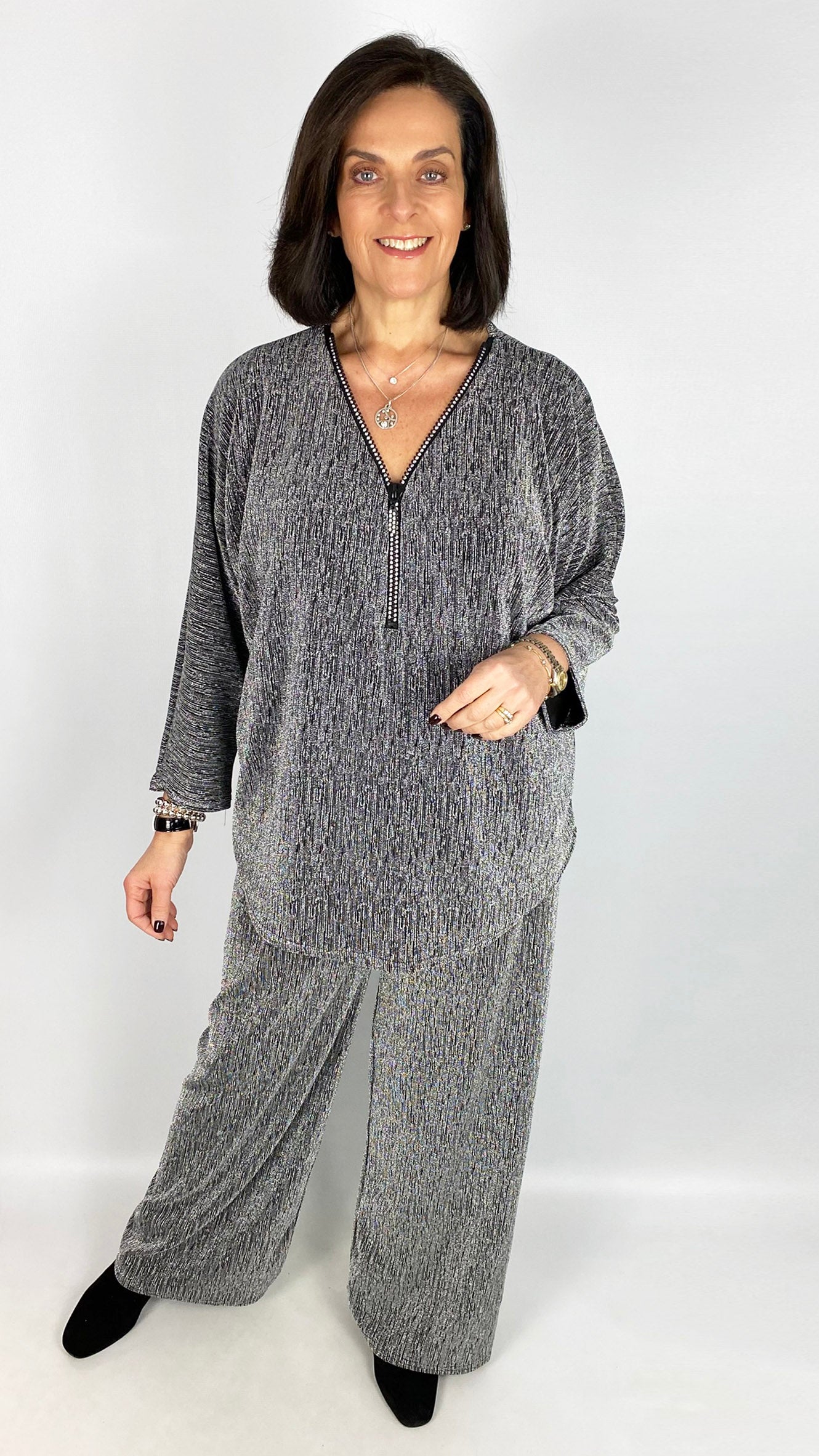 Lurex zip v-neck top | 4 Colours | Black back in! Limited!