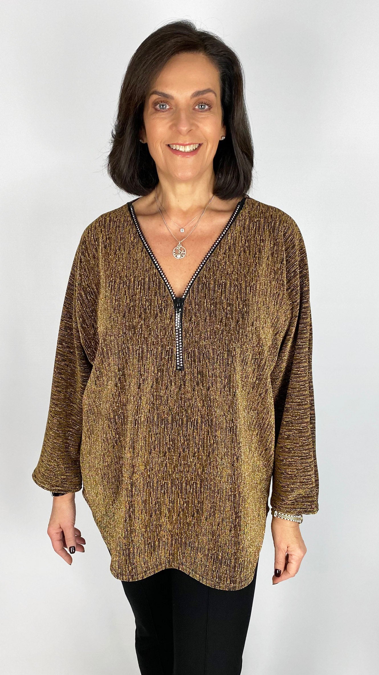 Lurex zip v-neck top | 4 Colours | Black back in! Limited!