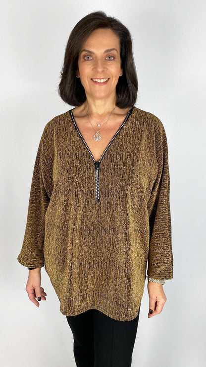 Lurex zip v-neck top | 4 Colours | Black back in! Limited!