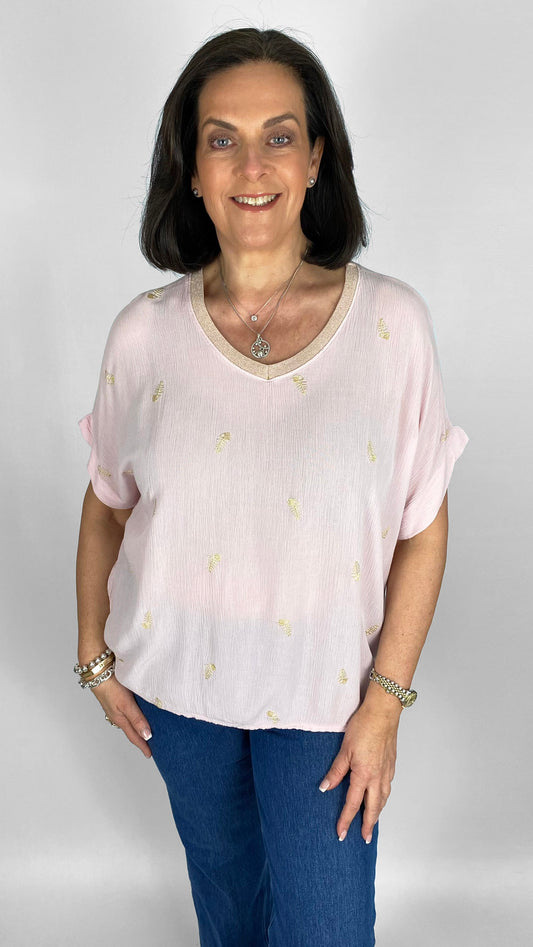Short sleeve fish embroidery blouse | 6 Colours