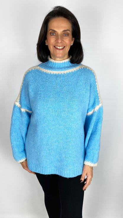 Turtle neck contrast stitch jumper | 3 Colours