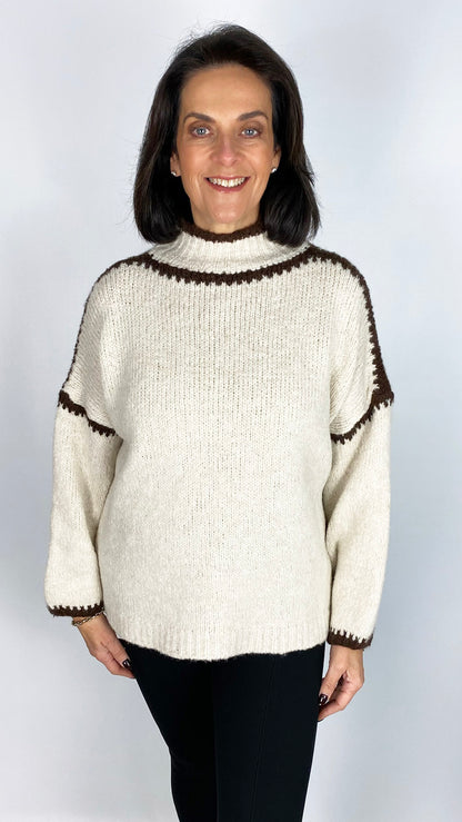 Turtle neck contrast stitch jumper | 3 Colours