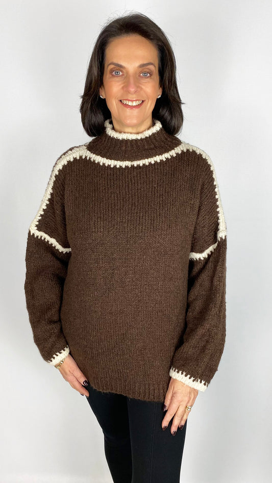 Turtle neck contrast stitch jumper | 3 Colours