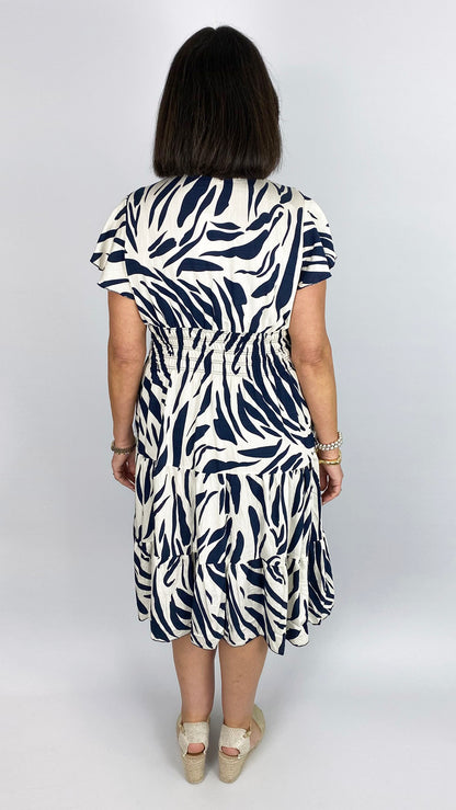 Print shirred waist v-neck midi dress | 4 Colours