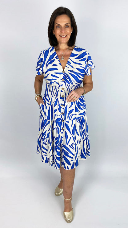 Print shirred waist v-neck midi dress | 4 Colours