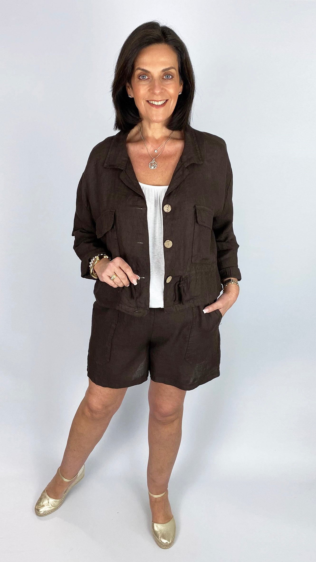 Pure linen drawstring waist collared jacket | 4 Colours