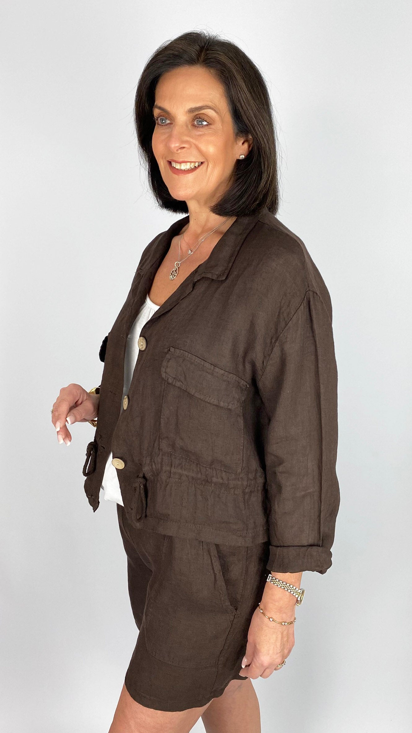 Pure linen drawstring waist collared jacket | 4 Colours