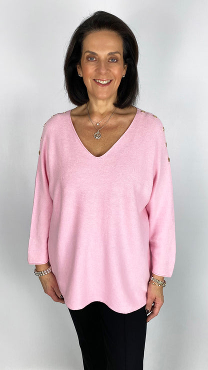 Button shoulder ultra soft v-neck jumper | 5 Colours