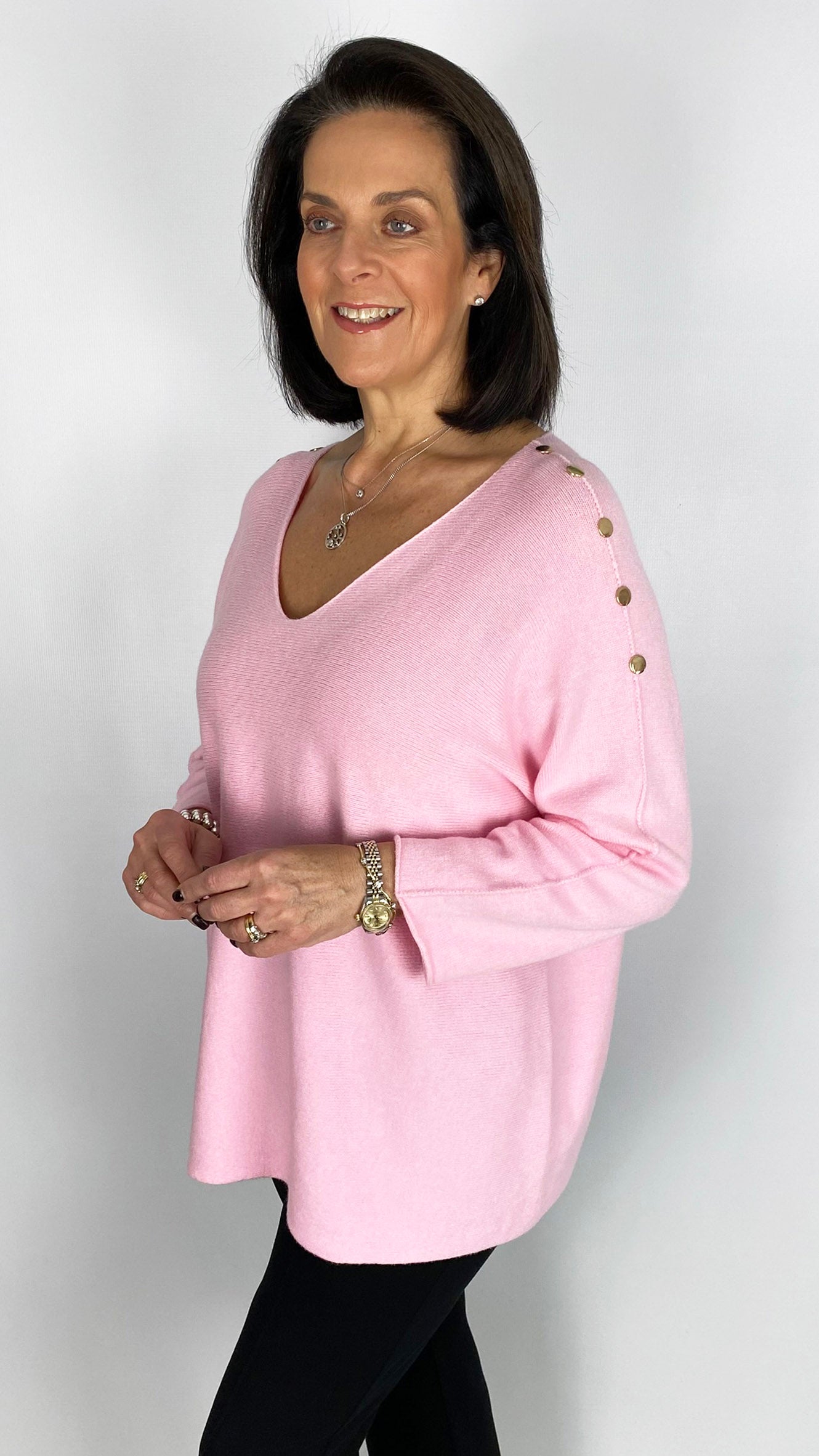 Button shoulder ultra soft v-neck jumper | 5 Colours