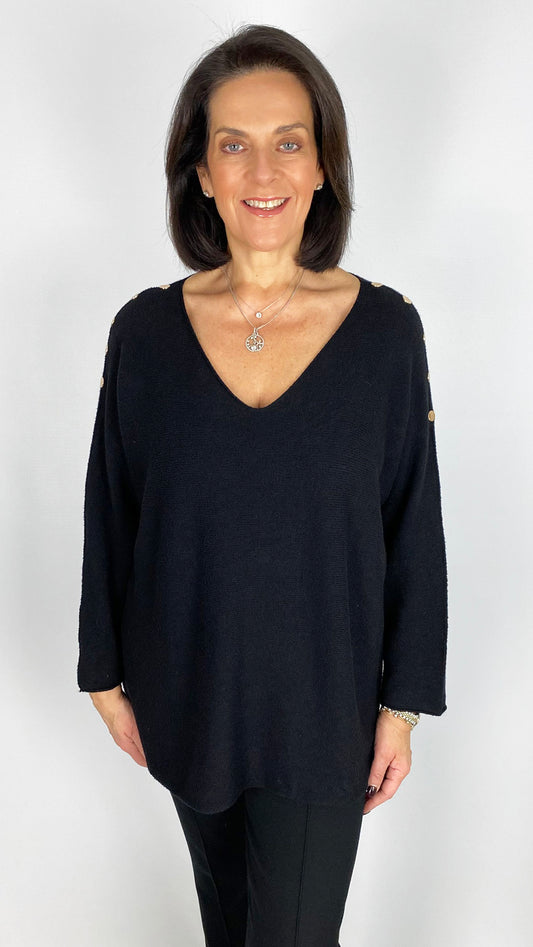 Button shoulder ultra soft v-neck jumper | 5 Colours