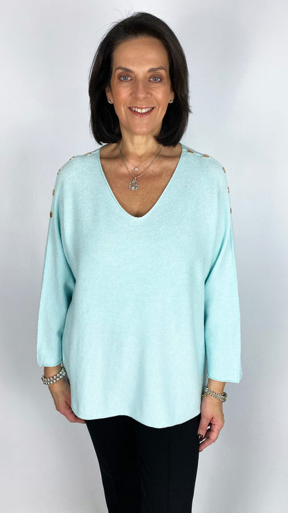 Button shoulder ultra soft v-neck jumper | 5 Colours