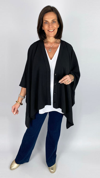Crepe feel button-through top | Black | by Mat | last 1